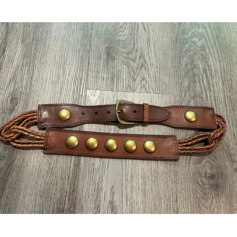 BETSY JOHNSON Brown Leather Belt Studded Braided Small